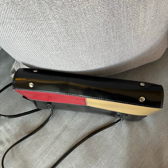 Colorblock Black Red Tan Faux Leather Shoulder Bag Handbag Purse Small - Picture 9 of 14